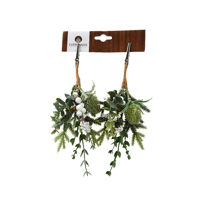 Kaemingk Thistle Clip – White & Green Berries, Thistles (L.5 X W.8 X H.22Cm)