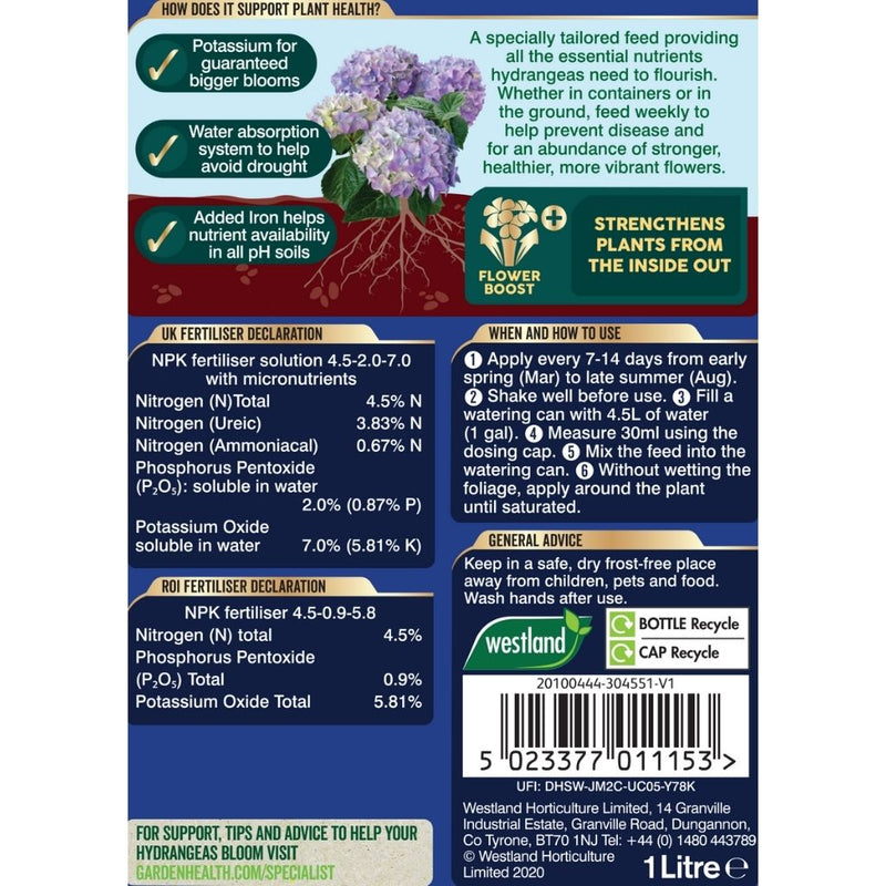 Westland Hydrangea High Performance Liquid Plant Food 1Ltr
