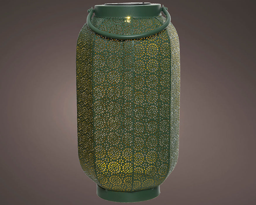 Kaemingk Majestic Cylinder Metal Solar Lantern Green & Gold