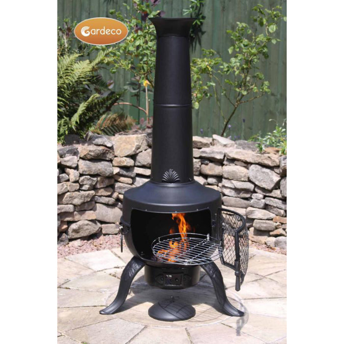 Gardeco Large Tia Chimenea in Black, inc BBQ grill