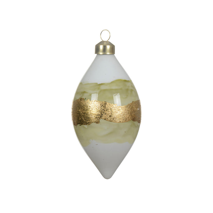 Kaemingk Glass Olive – Winter White W/ Golden Line & Colourflow (Dia.10Cm)