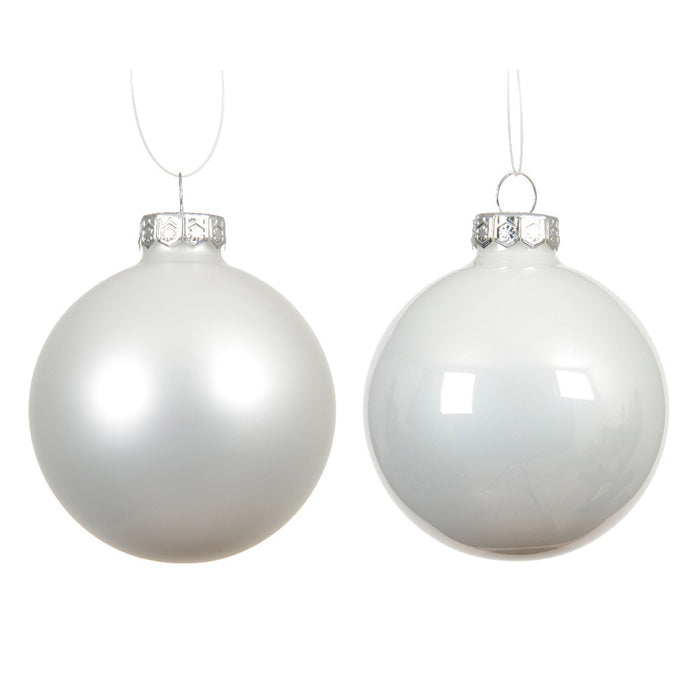 Kaemingk Shiny Glass Bauble – Winter White, Plastic-Free (Dia.8Cm)