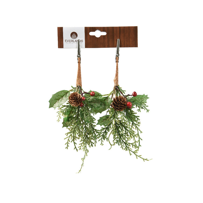 Kaemingk Glitter Berry Clip – Red Berries, Pinecones (L.4 X W.10 X H.21Cm)