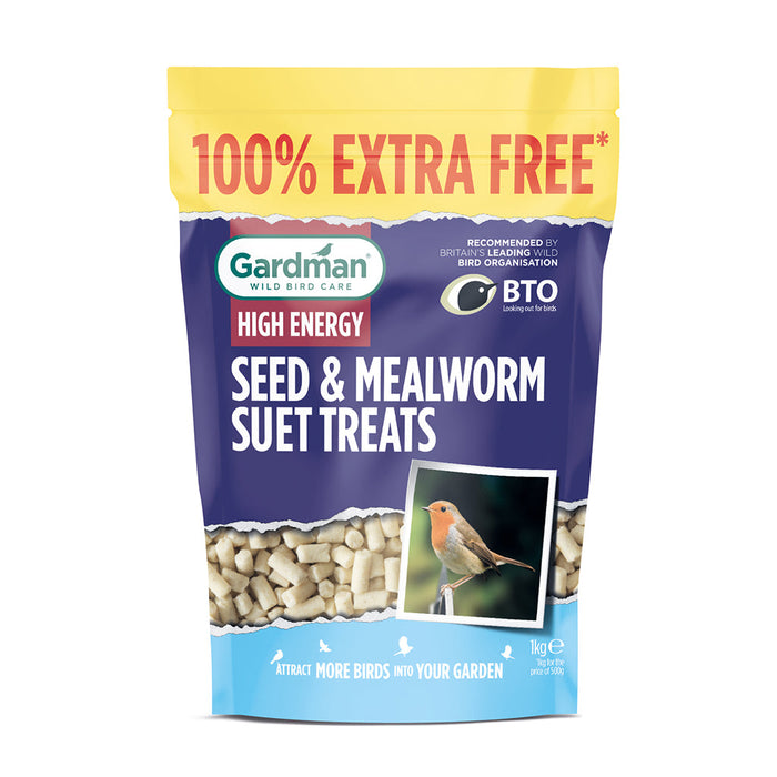 GARDMAN Seed and Mealworm Suet Treats 500g + 100% Extra