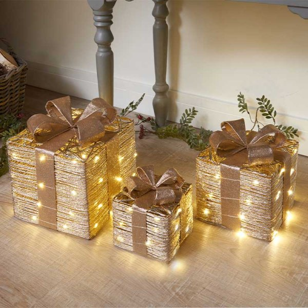 Smart Garden Champagne Braid Faux Gift Boxes - Set Of 3
