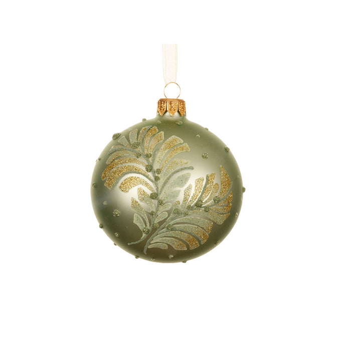 Kaemingk Glass Bauble – Branch & Dots, Matcha Green (Dia.8Cm)