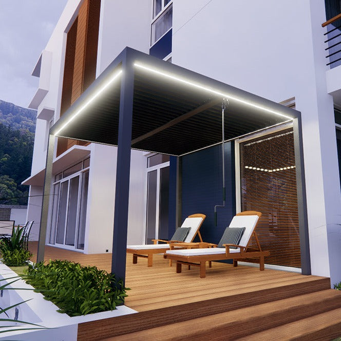 Portofino Pergola 3m x 4m with LED Lights and 3 Side Curtains