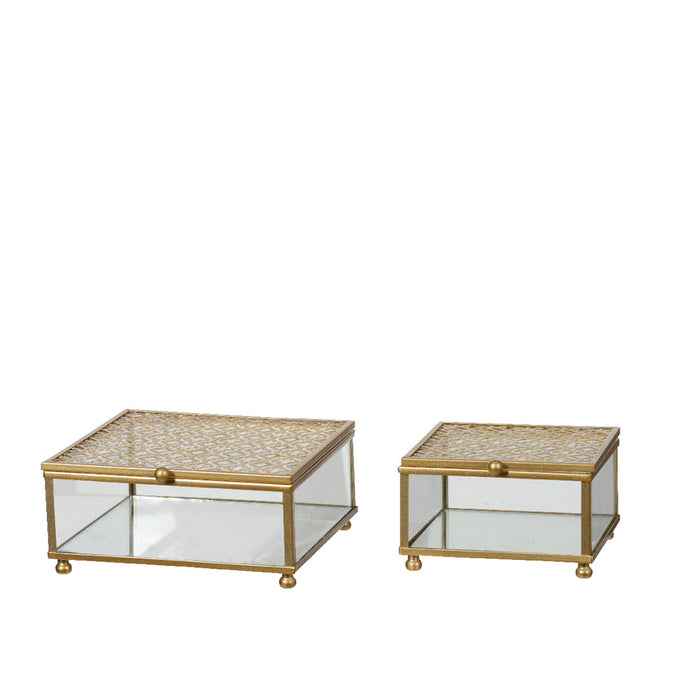 Kaemingk Glass Box – Gold Spray Finish (L.13 X W.14 X H.6Cm)