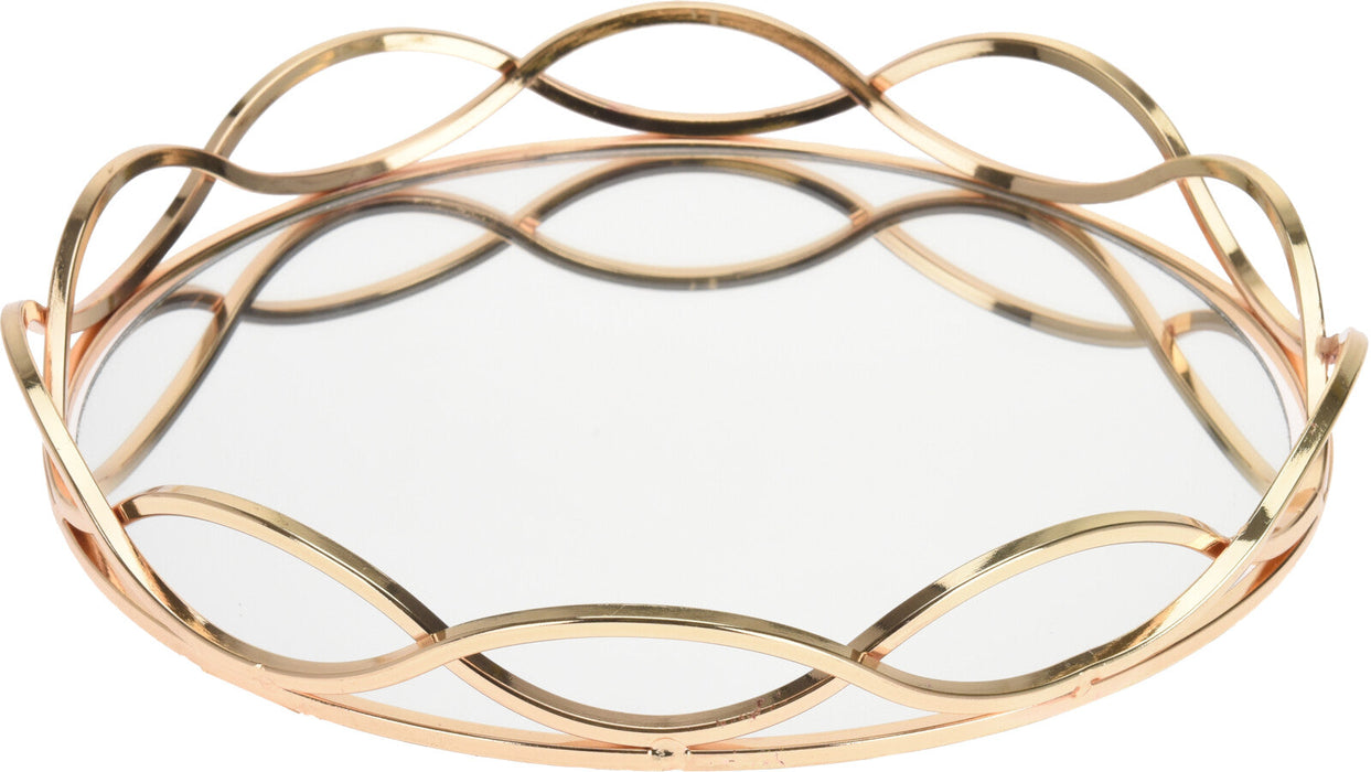 Candle Tray Round with Mirror Bottom Colour Electroplating Rose Gold