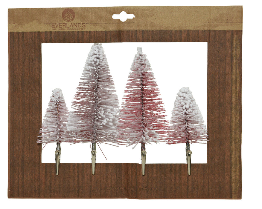 Kaemingk Brush Mini Tree Snowy On Clip 4 Pack