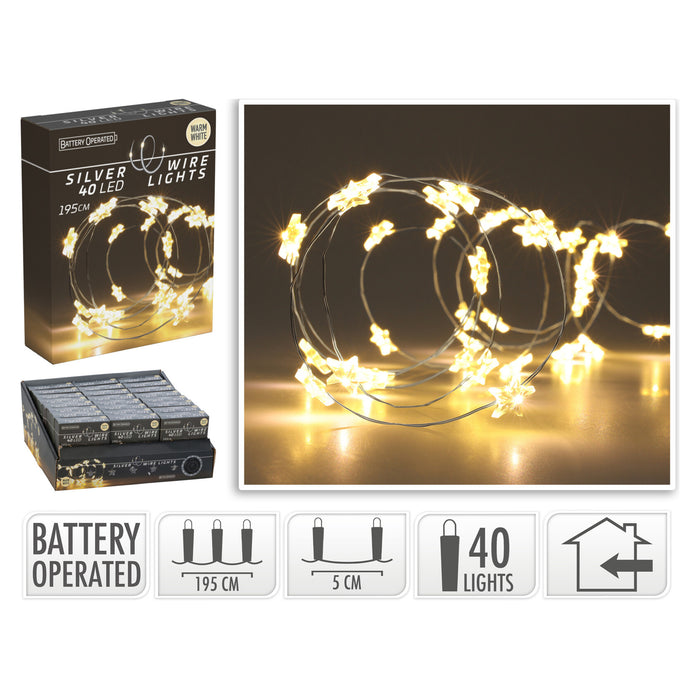 Koopman Silver Wire Star 40 LED Warm Wh