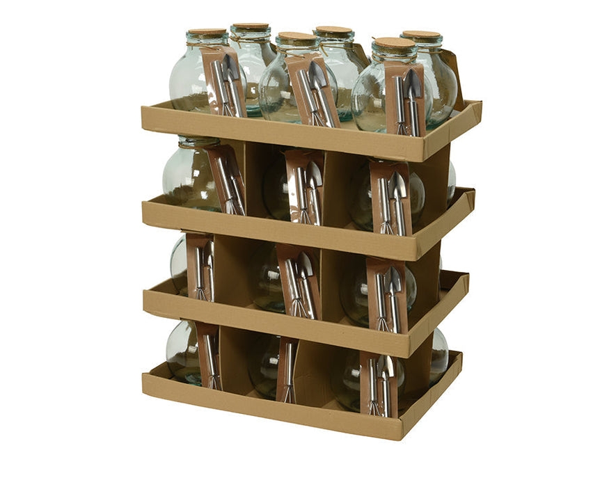 Kaemingk Recycled Glass Terrarium With Cork Lid And Tool Set H25Cm