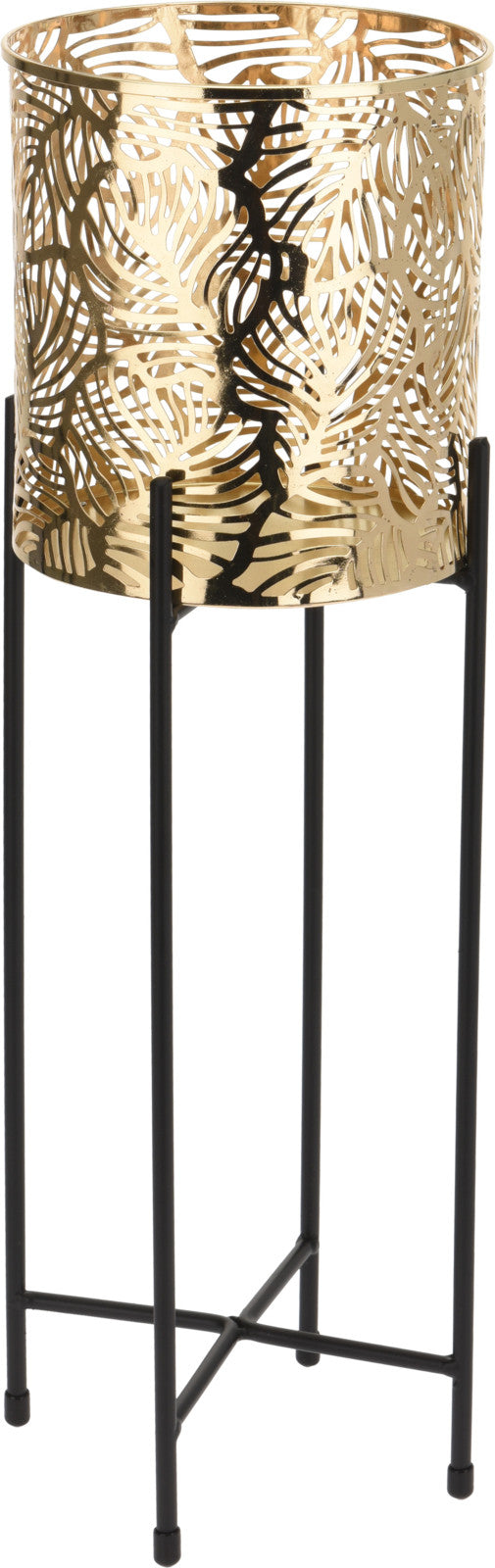 Gold Colour Flower Pot On a Black Metal Stand 454mm
