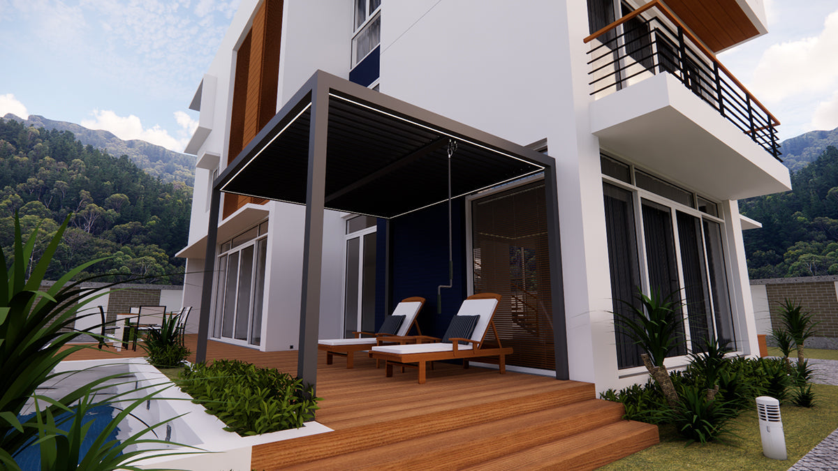 Portofino Pergola 3m x 4m with LED Lights and 3 Side Curtains