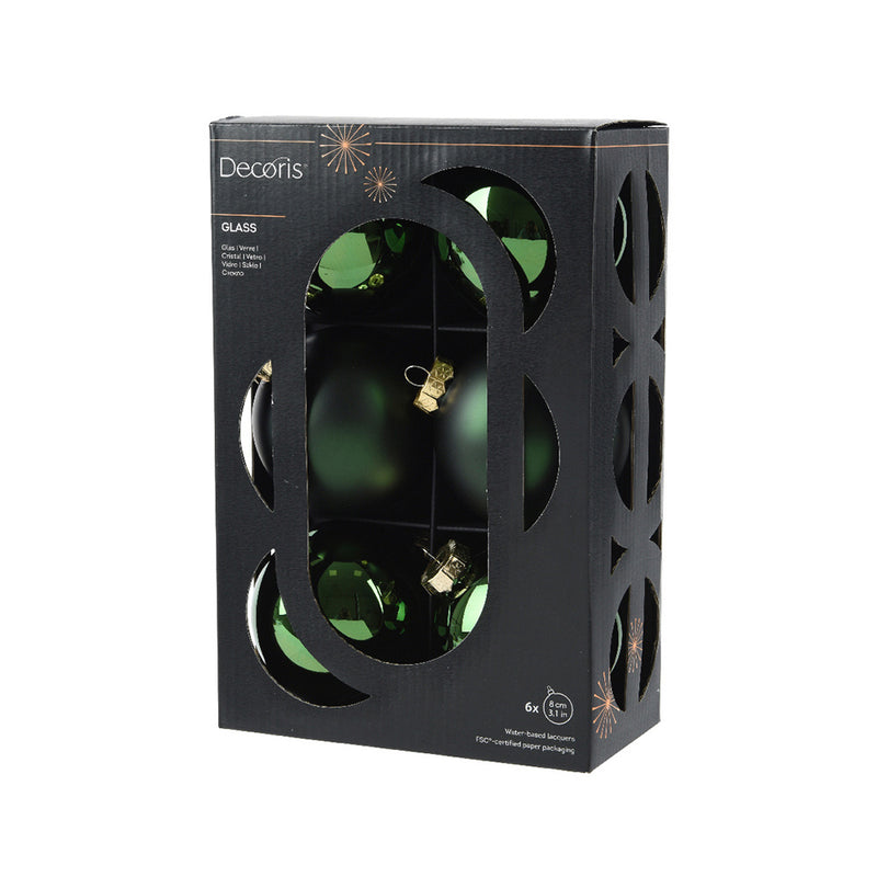 Kaemingk Glass Bauble – Pine Green, Plastic-Free (Dia.8Cm)