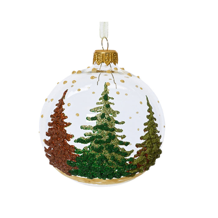 Kaemingk Glass Bauble – Clear With 3 Trees (Dia.8Cm)