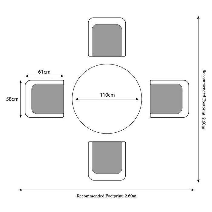 AMIR Royalcraft NEVADA Grey 4 Seater Round 110cm Carver Dining Set