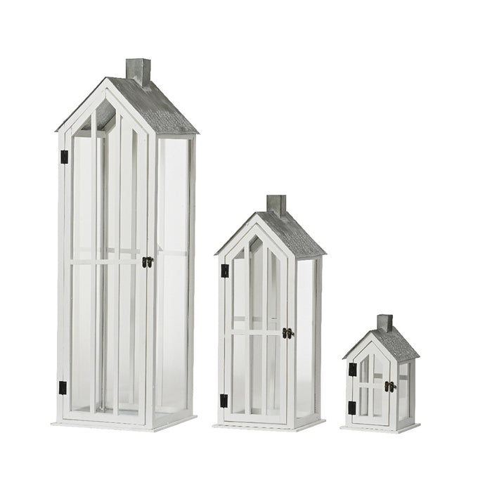 Kaemingk Lantern Firwood White Wash With Tree Embossed L.29Cm X W.29Cm X H.95Cm