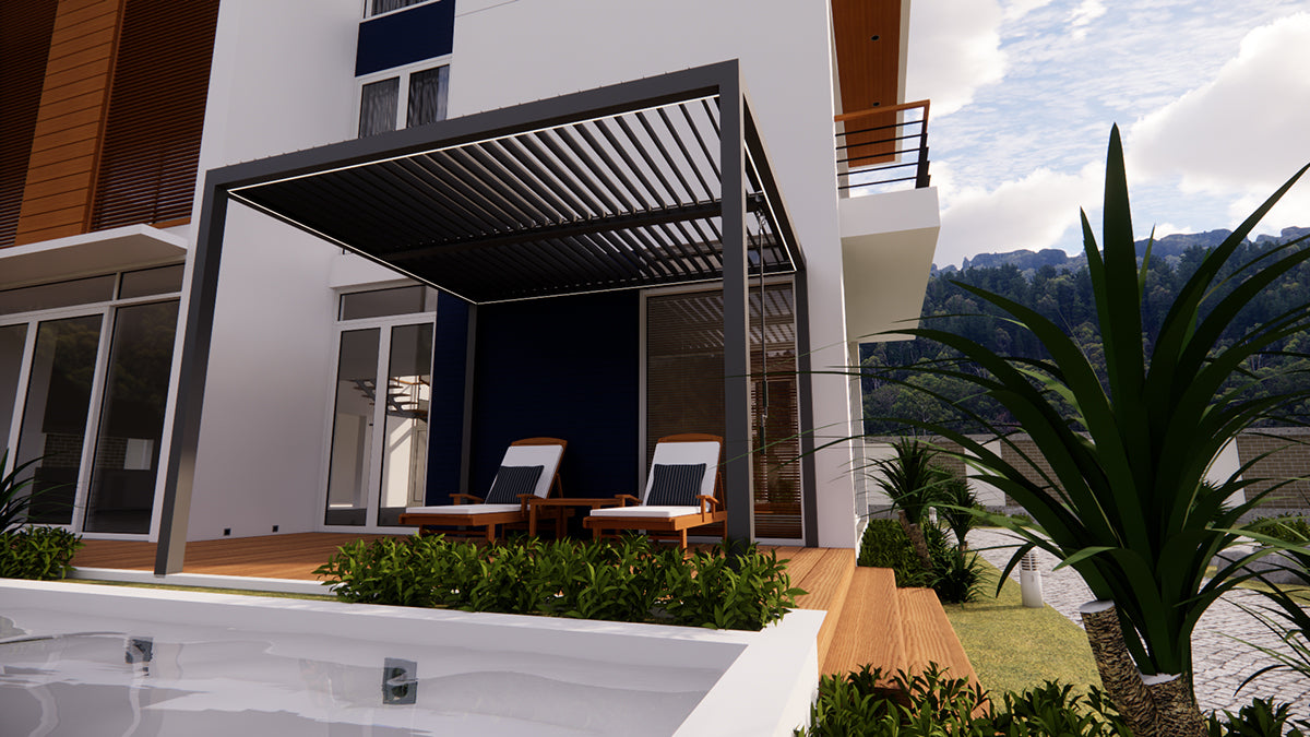 Portofino Pergola 3m x 4m with LED Lights and 3 Side Curtains