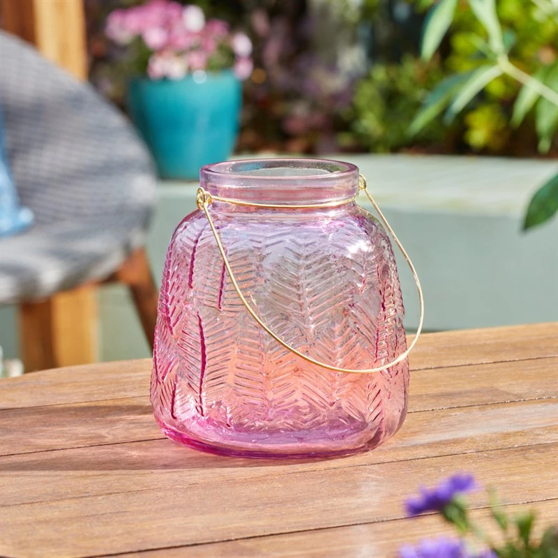 Smart Garden Leaf Glass Lantern 15cm Pink