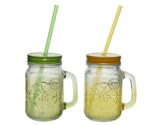 Kaemingk-Drinking-Jar-Glass-Hammered-Citrus-Relief-Lid.-Straw-2-Colours-Assorted