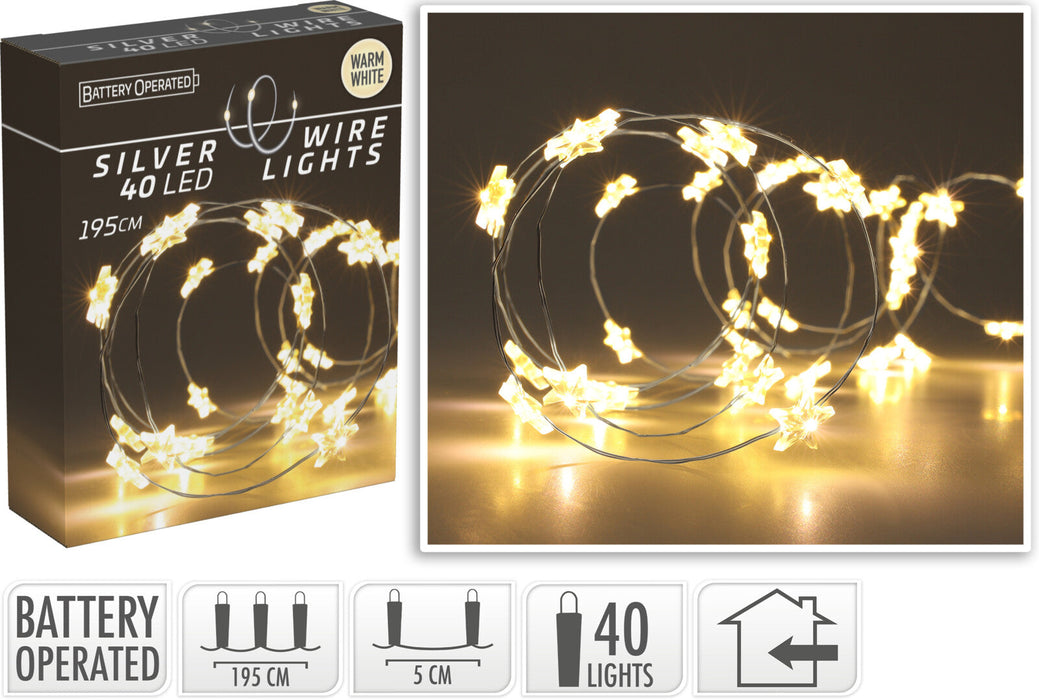 Koopman-40-Warm-White-Micro-LED-Silver-Wire-Star-shape-Lights-Indoor