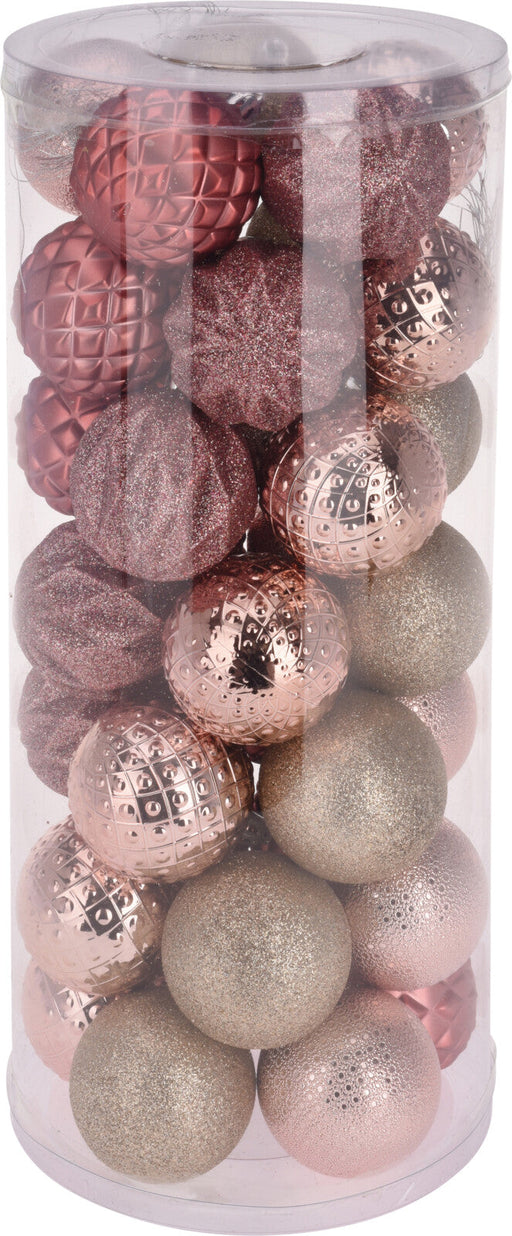 Koopman-35-Christmas-Balls-Ornaments-in-Elegant-Colours-LIGHT-GOLD,-LIGHT-PINK-DARK-PINK-in-Packing-Tube-Standing-Display